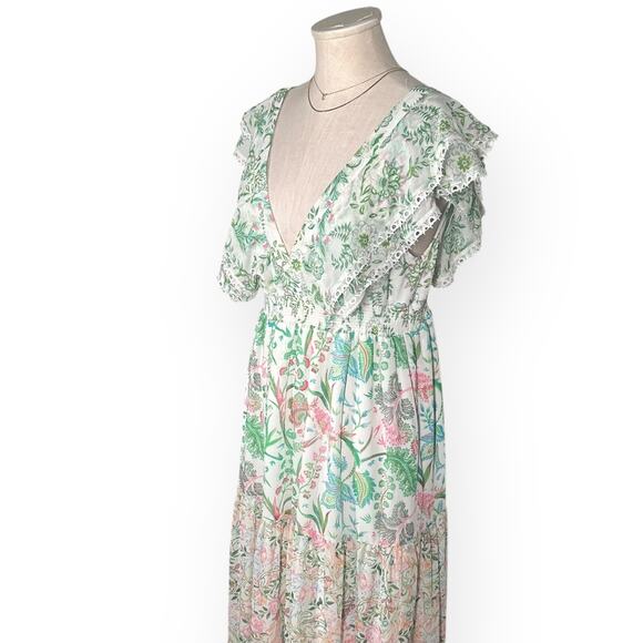 HOUSE OF HARLOW PaisleyTiered Maxi Dress Fairy Beach Boho V-Back Cottagecore - Picture 5 of 13